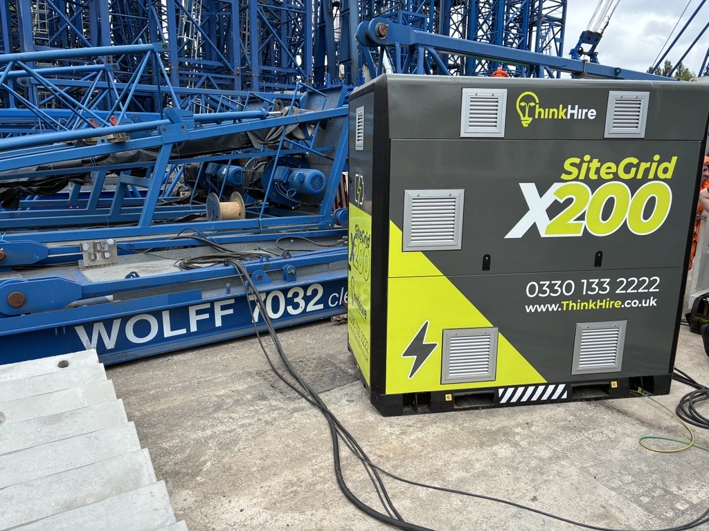 SiteGrid X200 Industrial BESS powering Wolff tower crane on construction site